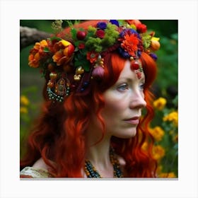 Red Haired Woman With Flowers Canvas Print