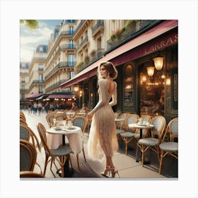 A café in the center of Paris in a beautiful dress by Naderen 3 Canvas Print