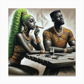 Man And A Woman Smoking Canvas Print