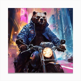Bear On A Motorcycle in Cyberpunk Futuristic Enviroment Canvas Print