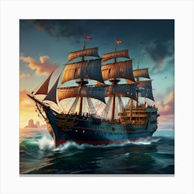 Pirate Ship In The Ocean Canvas Print