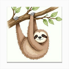 Sloth Hanging On Tree Branch Canvas Print