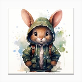 Watercolour Cartoon Rabbit In A Hoodie 1 Canvas Print