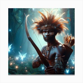 Native Melanesian Warrior In The Forest Canvas Print