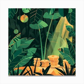 Illustration Of Coins In The Jungle Canvas Print