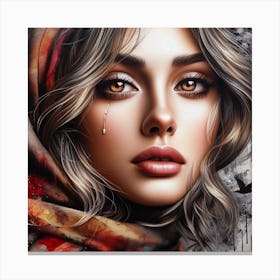 Beautiful Girl With A Scarf Canvas Print