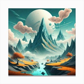 Landscape With Mountains And Clouds Canvas Print