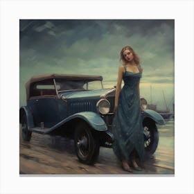 Girl With A Car 1 Canvas Print