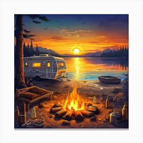 Campfire At Sunset Canvas Print