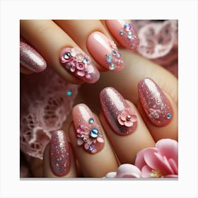 Pink Nails With Flowers 1 Canvas Print