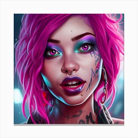 Tattooed Girl With Pink Hair Canvas Print