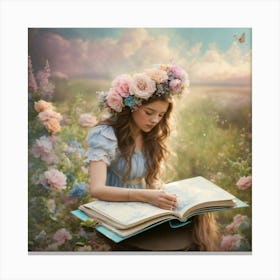 Girl Reading A Book Canvas Print