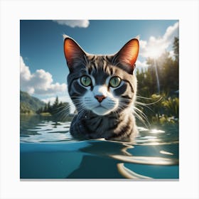 Cat In The Water 1 Canvas Print