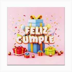 Feliz cumple and Feliz cumpleaños sign means Happy Birthday in Spanish language, Birthday party celebration gift with birthday cake candle colorful balloons best congratulation over light backgroundFeliz Cumple 2 Canvas Print