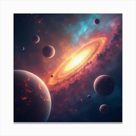 A Watercolor Glowing Nebula Casting Colorful Shadows On Nearby Planets 1 Canvas Print