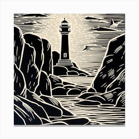 Lighthouse Linocut Canvas Print