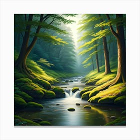 Stream In The Peaceful Forest Canvas Print