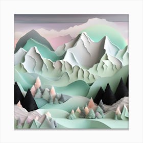 3D Pop Up Art Textured Paper Art Mint Green Landscape Canvas Print