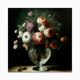 Flowers In A Glass Vase Canvas Print
