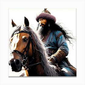 Mongolian Rider Oon A Horse Color Detail Drawing Canvas Print