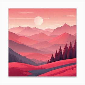 Misty mountains background in red tone 72 Canvas Print