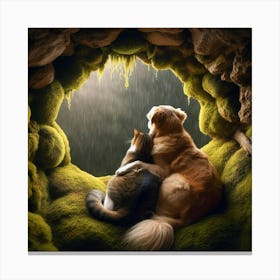 Cat and Dogs In A Cave Canvas Print