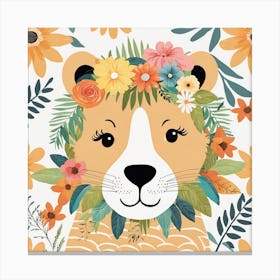 Floral Cute Baby Lion Nursery Illustration (7) Canvas Print