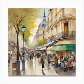 Cafe in Paris. spring season. Passersby. The beauty of the place. Oil colors.17 Canvas Print