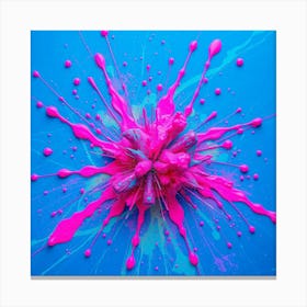 Pink Paint Splash On Blue Background Canvas Print