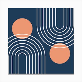 Mid Century Modern Geometric In Navy Blue And Peach (Rainbow And Sun Abstract) 1 Canvas Print