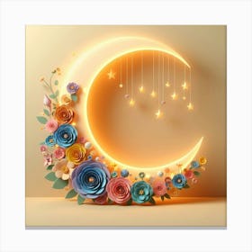 Islamic Crescent With Flowers Canvas Print