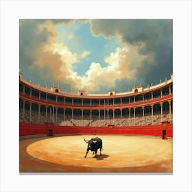 Spanish Bullfighting Arena With Watercolor Texture And Dramatic Skies Canvas Print