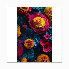 Flowers On A Black Background Canvas Print