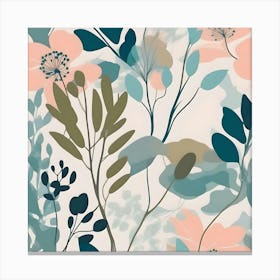 Silhouette of Botanical Illustration, Turquoise, Green and Peach Canvas Print