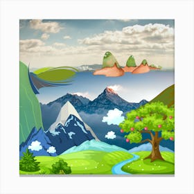 Landscape With Mountains And Trees, scenery of high mountain with lake and high peak, natural art Canvas Print