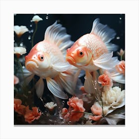 Goldfish With Flowers Canvas Print