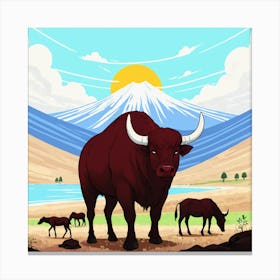 Bulls In The Mountains 15 Canvas Print