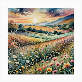 Sunset In The Meadow 1 Canvas Print