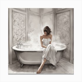 Woman Sitting and Thinking on the Bath Canvas Print