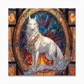 White Wolf In Stained Glass Canvas Print