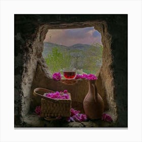 Cup Of Tea In A Window Canvas Print
