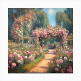 Claude Monet'S Rose Garden Canvas Print