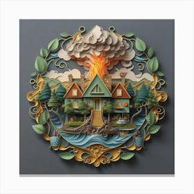 House On volcano paper Art Canvas Print