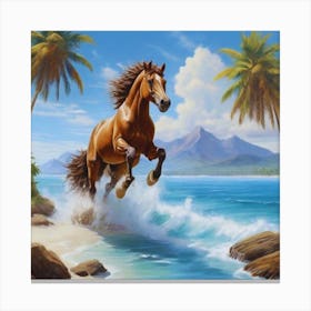 Brown Horse On The Beach Canvas Print