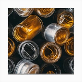 Glass Bottles On A Black Background Canvas Print