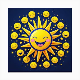 Lovely smiling sun on a blue gradient background 142 Canvas Print