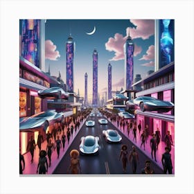 Futuristic sci fi city at Dusk 3 Canvas Print