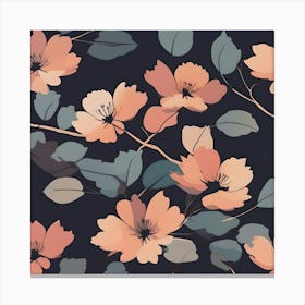 Grey and Salmon Flower Pattern Canvas Print