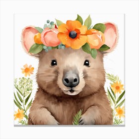 Floral Baby Wombat Nursery Illustration (5) Canvas Print