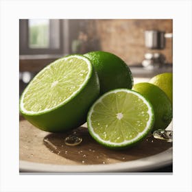 Limes On A Plate 2 Canvas Print